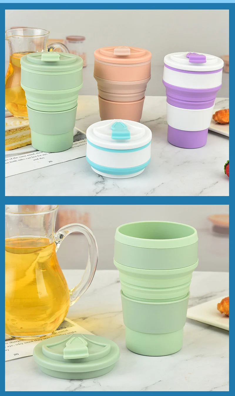 Collapsible Silicone Coffee Cup with Lid β Reusable Portable Folding Travel Mug (350ml / 500ml)
