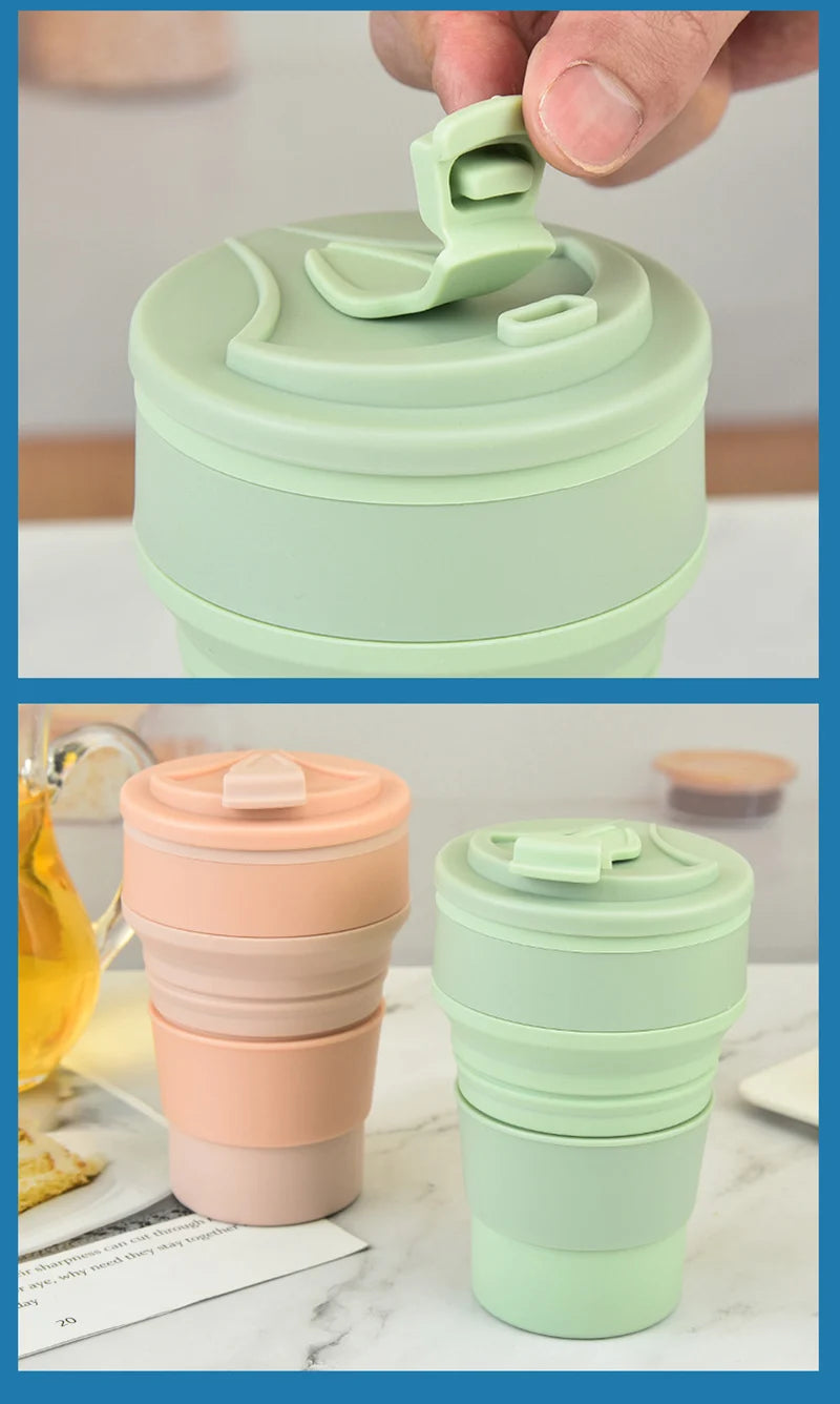 Collapsible Silicone Coffee Cup with Lid β Reusable Portable Folding Travel Mug (350ml / 500ml)